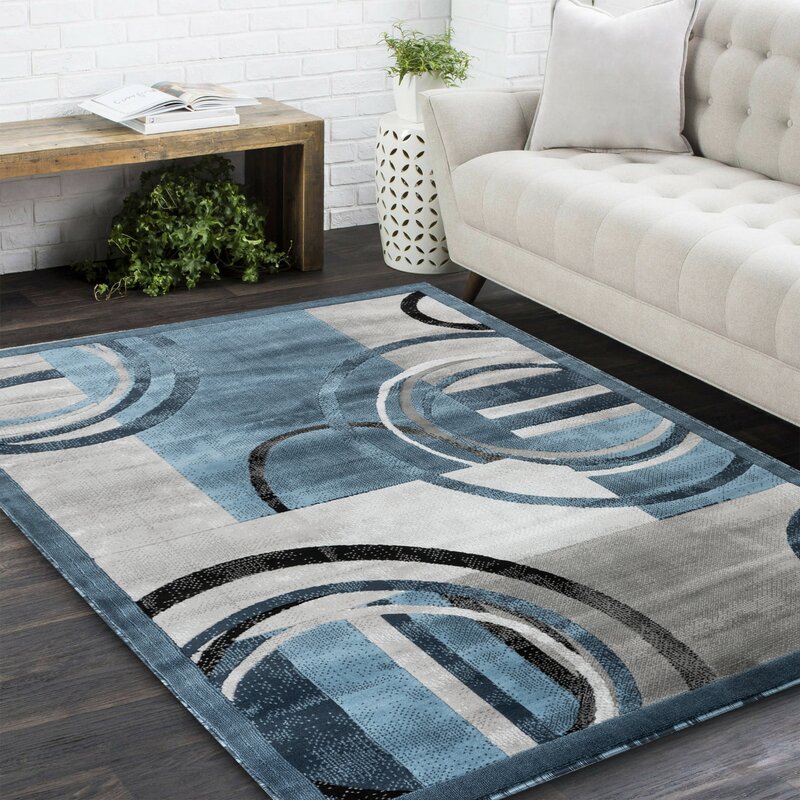 Orren Ellis Delana New Modern Blue/Grey/Ivory Area Rug & Reviews